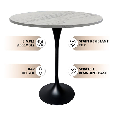 Verve Bar Height Dining Table with Round MDF, Sintered Stone, or Resin Top & Black Stainless Steel Base