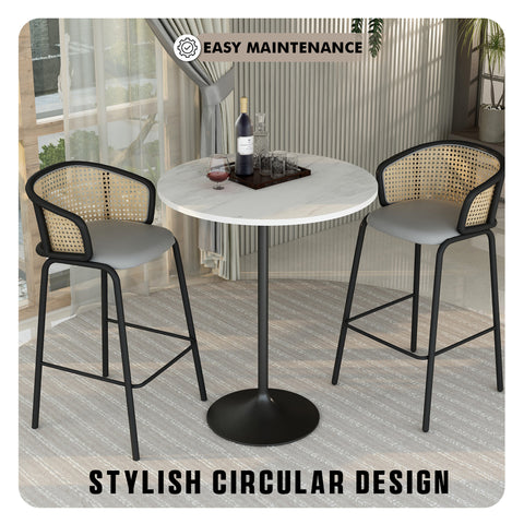 Verve Bar Height Dining Table with Round MDF, Sintered Stone, or Resin Top & Black Stainless Steel Base