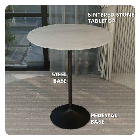 Verve Bar Height Dining Table with Round MDF, Sintered Stone, or Resin Top & Black Stainless Steel Base