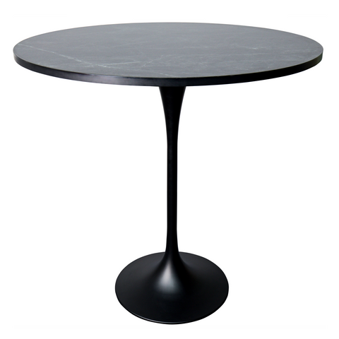 Verve Bar Height Dining Table with Round MDF, Sintered Stone, or Resin Top & Black Stainless Steel Base