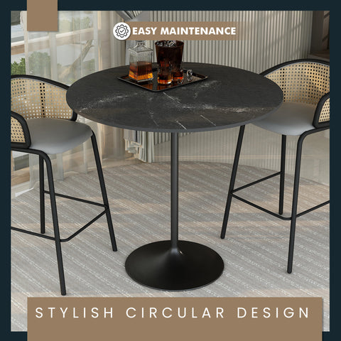 Verve Bar Height Dining Table with Round MDF, Sintered Stone, or Resin Top & Black Stainless Steel Base