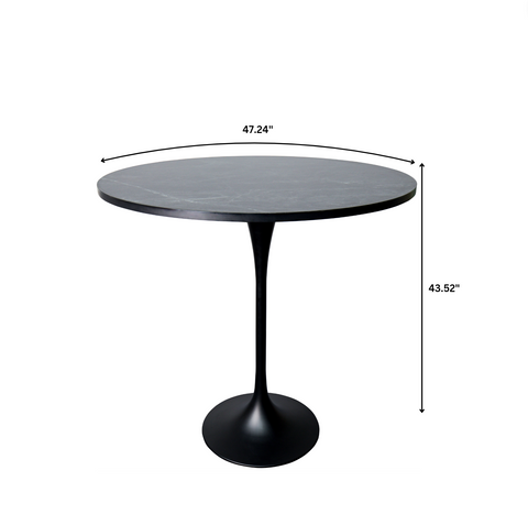 Verve Bar Height Dining Table with Round MDF, Sintered Stone, or Resin Top & Black Stainless Steel Base