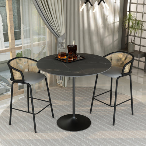 Verve Bar Height Dining Table with Round MDF, Sintered Stone, or Resin Top & Black Stainless Steel Base