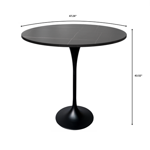 Verve Bar Height Dining Table with Round MDF, Sintered Stone, or Resin Top & Black Stainless Steel Base