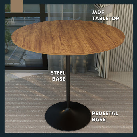 Verve Bar Height Dining Table with Round MDF, Sintered Stone, or Resin Top & Black Stainless Steel Base