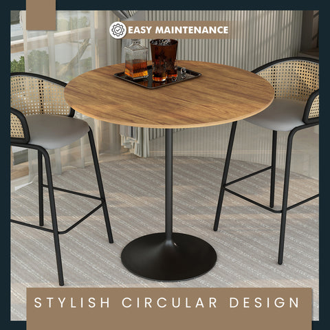 Verve Bar Height Dining Table with Round MDF, Sintered Stone, or Resin Top & Black Stainless Steel Base