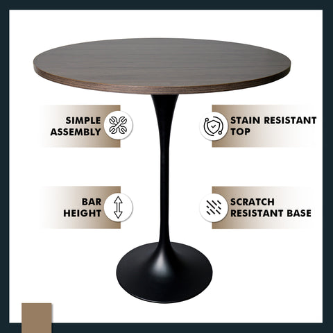 Verve Bar Height Dining Table with Round MDF, Sintered Stone, or Resin Top & Black Stainless Steel Base