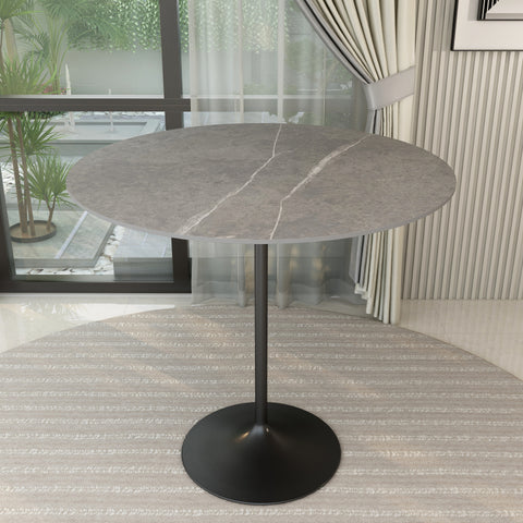 Verve Bar Height Dining Table with Round MDF, Sintered Stone, or Resin Top & Black Stainless Steel Base