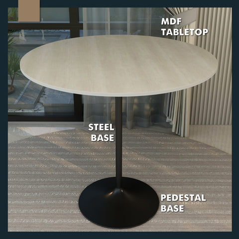 Verve Bar Height Dining Table with Round MDF, Sintered Stone, or Resin Top & Black Stainless Steel Base