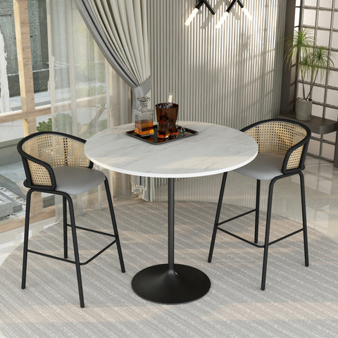 Verve Bar Height Dining Table with Round MDF, Sintered Stone, or Resin Top & Black Stainless Steel Base