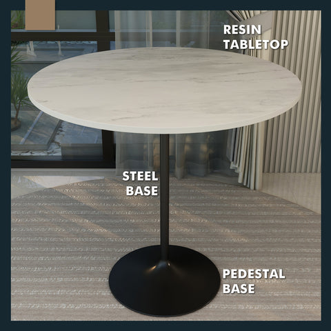 Verve Bar Height Dining Table with Round MDF, Sintered Stone, or Resin Top & Black Stainless Steel Base