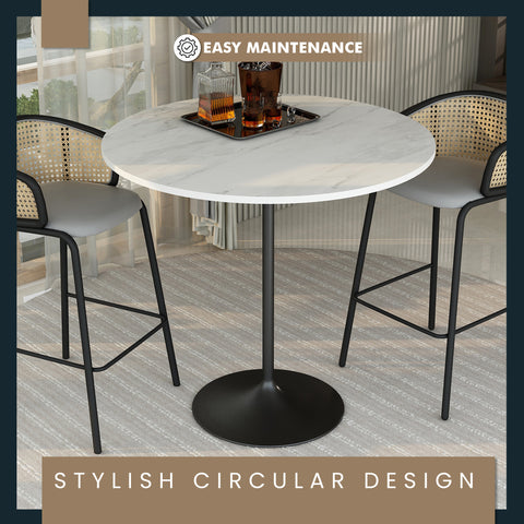 Verve Bar Height Dining Table with Round MDF, Sintered Stone, or Resin Top & Black Stainless Steel Base