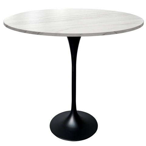 Verve Bar Height Dining Table with Round MDF, Sintered Stone, or Resin Top & Black Stainless Steel Base