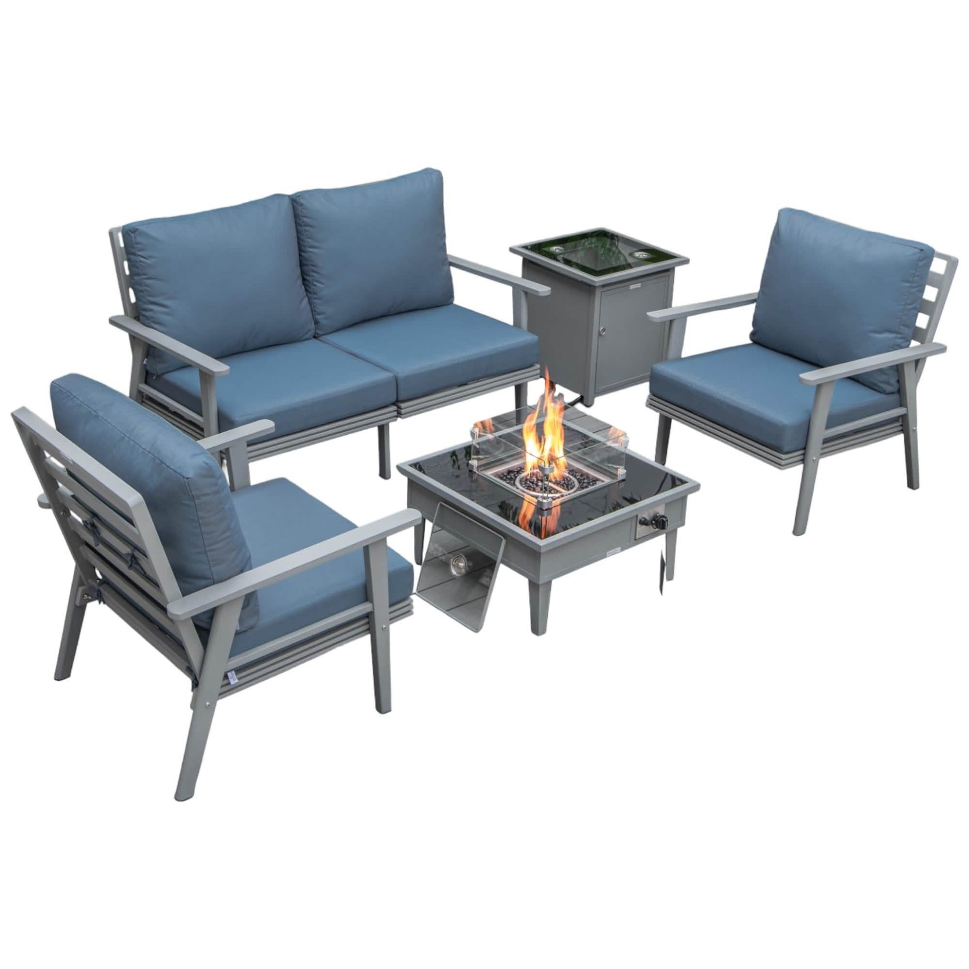 Walbrooke Aluminum Patio Conversation With Fire Pit Table & Tank Holder