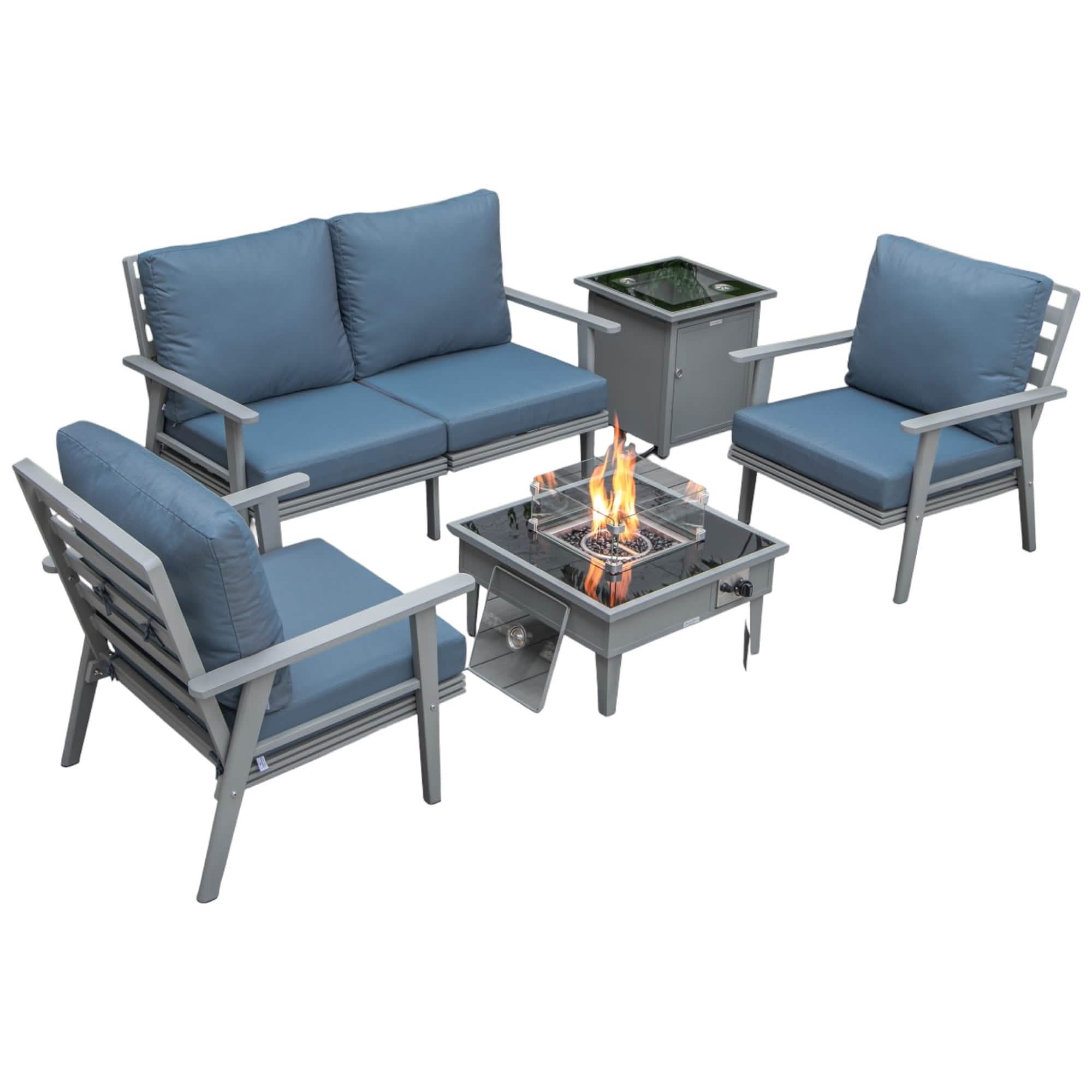 Walbrooke Aluminum Patio Conversation With Fire Pit Table & Tank Holder