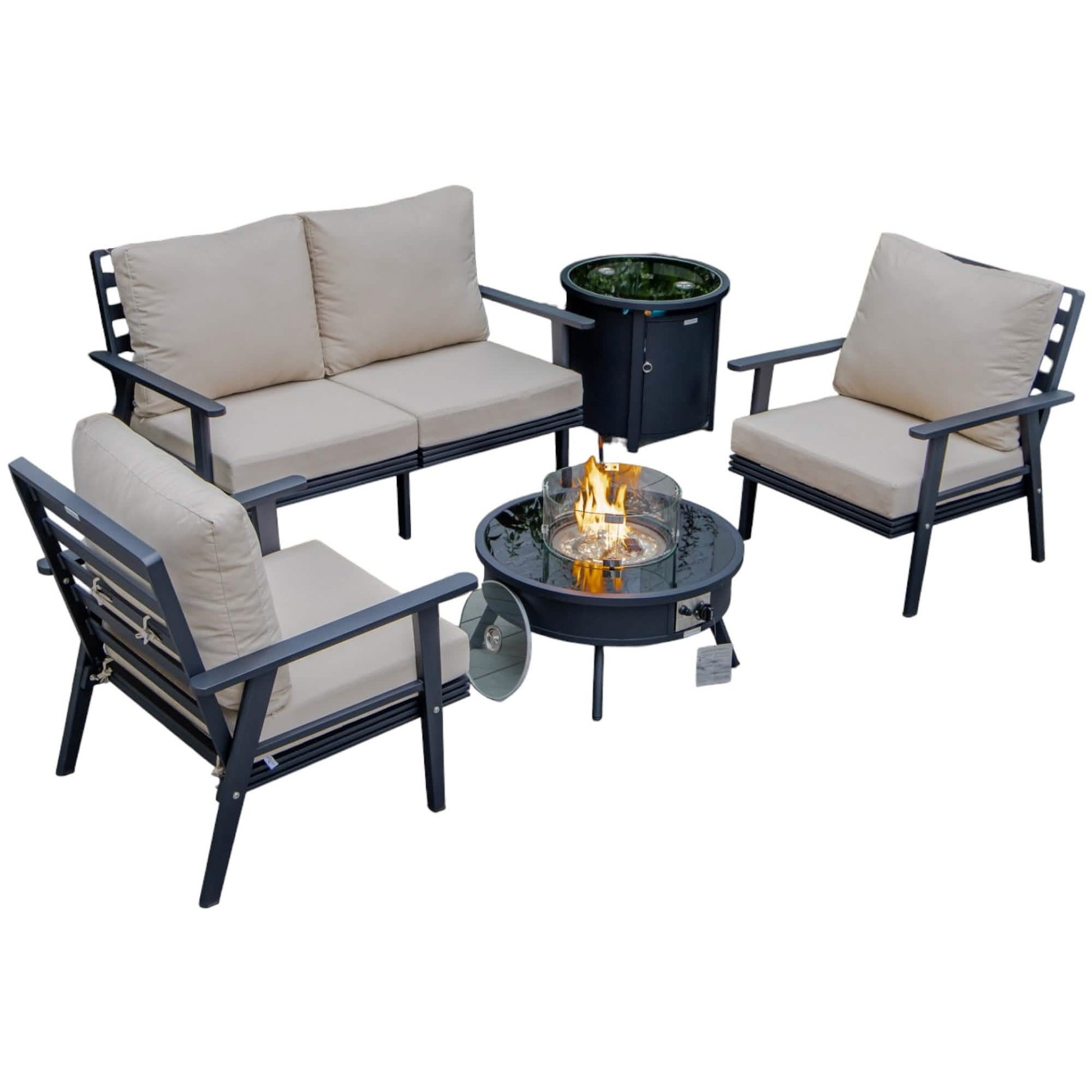 Walbrooke Aluminum Patio Conversation With Fire Pit Table & Tank Holder