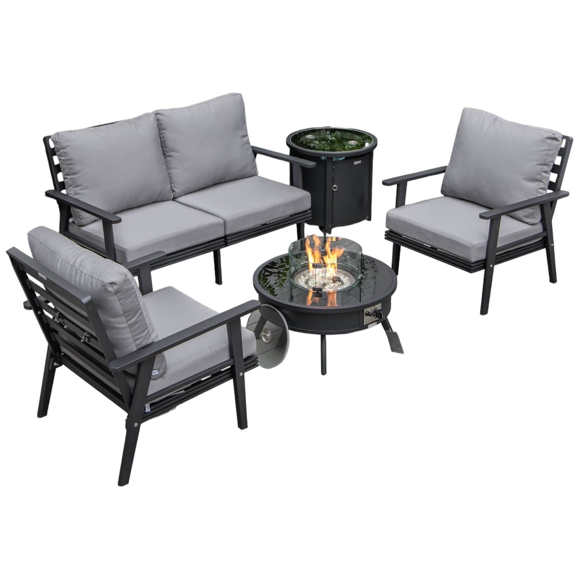 Walbrooke Aluminum Patio Conversation With Fire Pit Table & Tank Holder