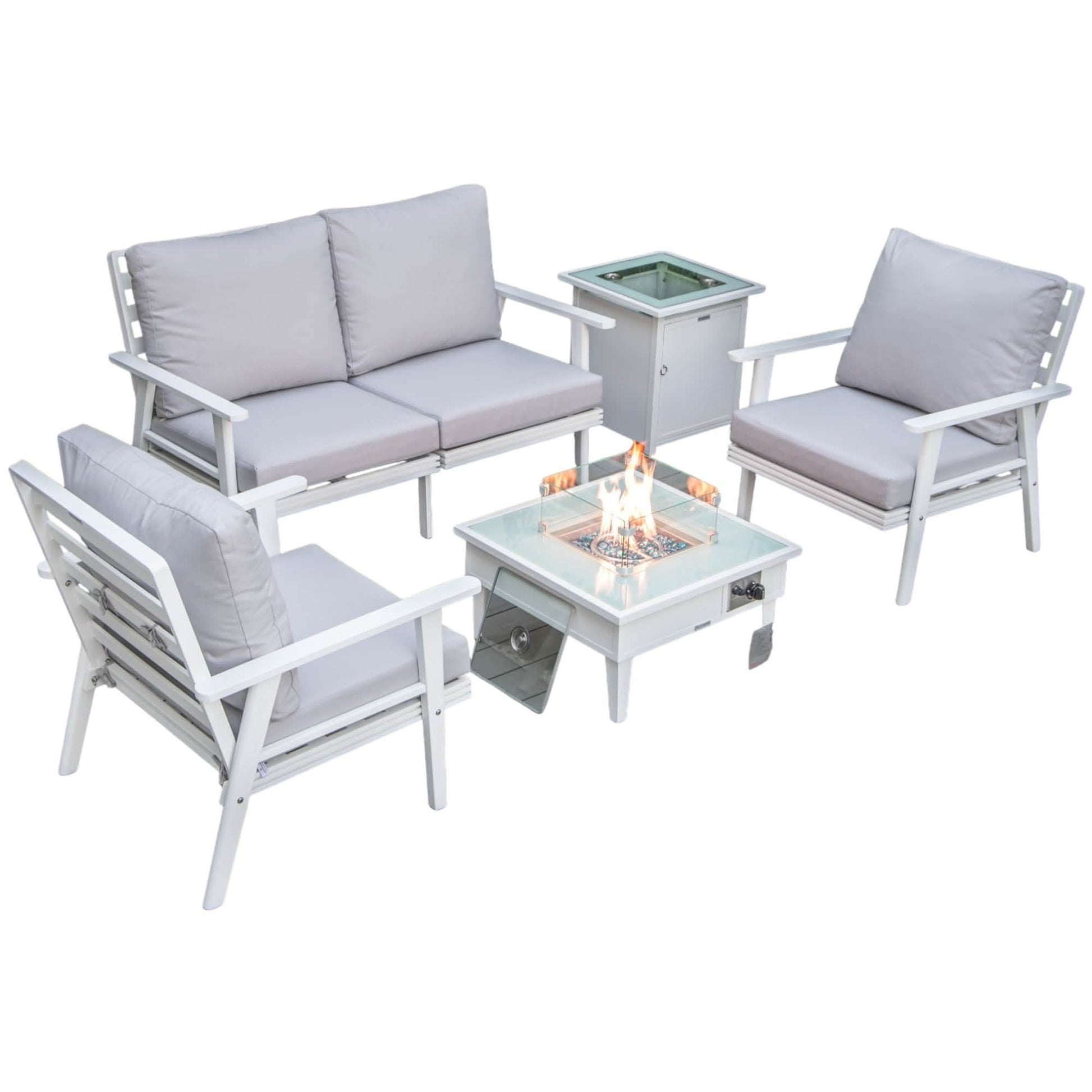 Walbrooke Aluminum Patio Conversation With Fire Pit Table & Tank Holder