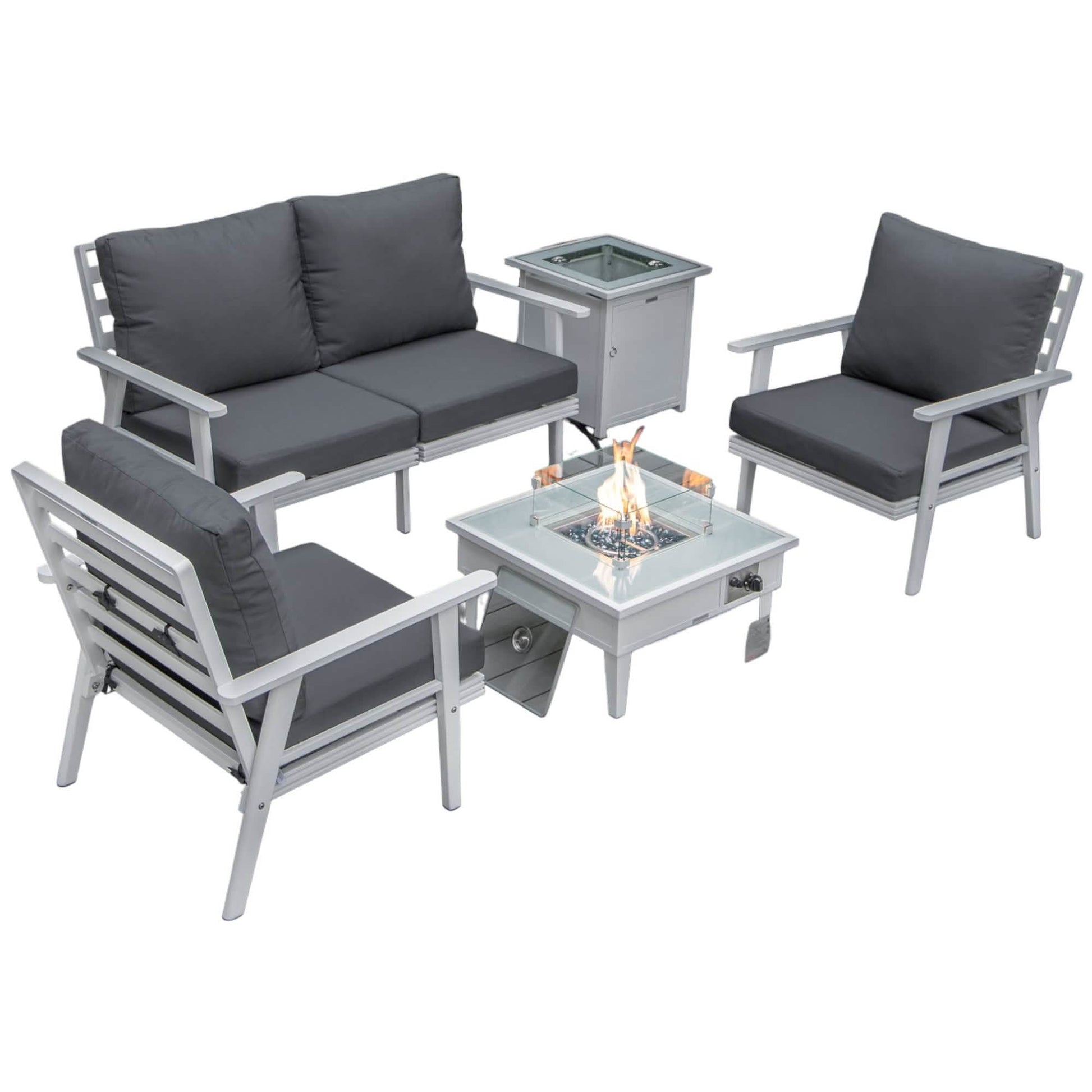 Walbrooke Aluminum Patio Conversation With Fire Pit Table & Tank Holder
