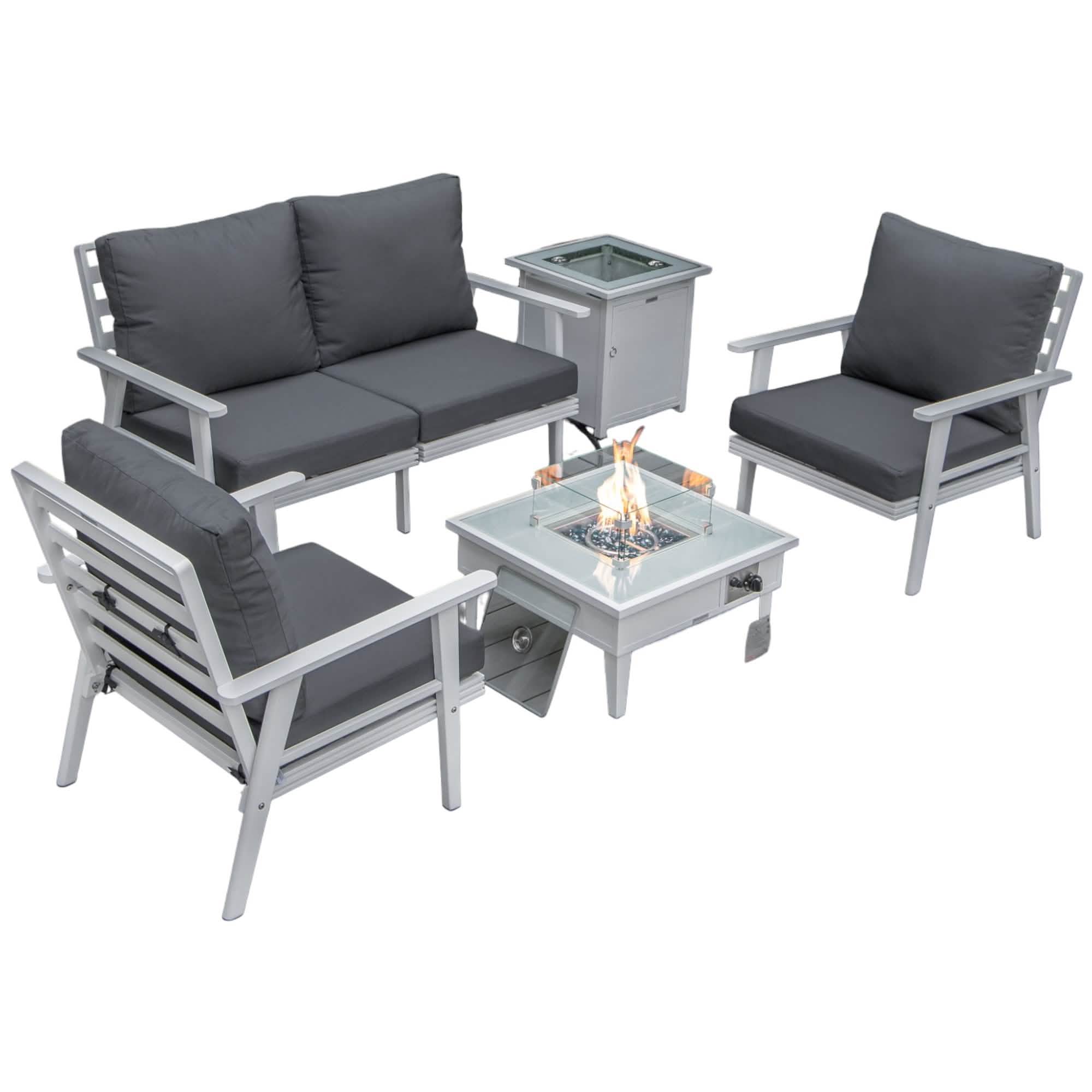Walbrooke Aluminum Patio Conversation With Fire Pit Table & Tank Holder