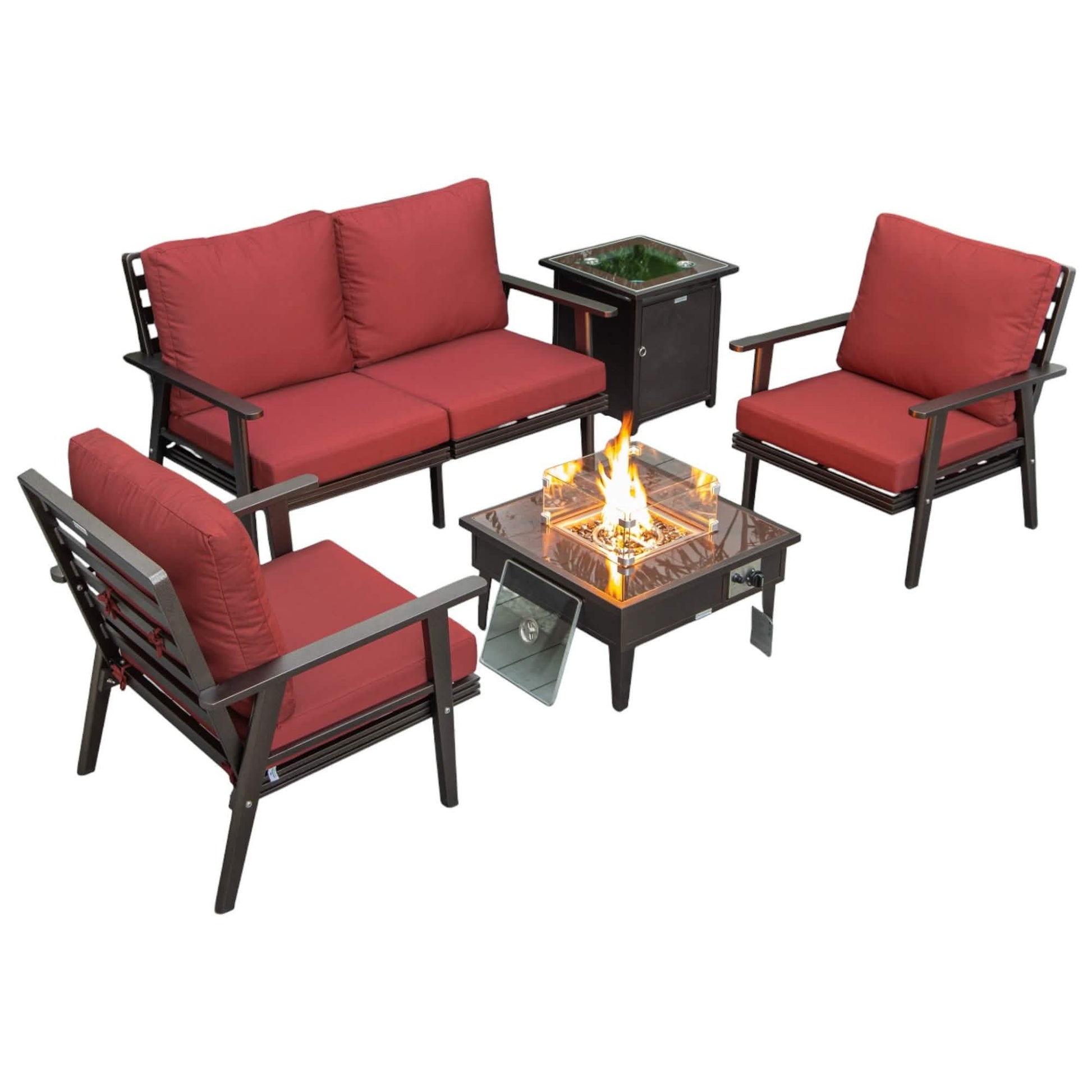 Walbrooke Aluminum Patio Conversation With Fire Pit Table & Tank Holder