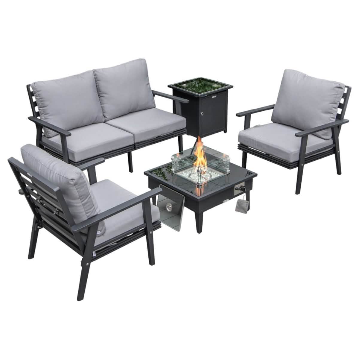 Walbrooke Aluminum Patio Conversation With Fire Pit Table & Tank Holder