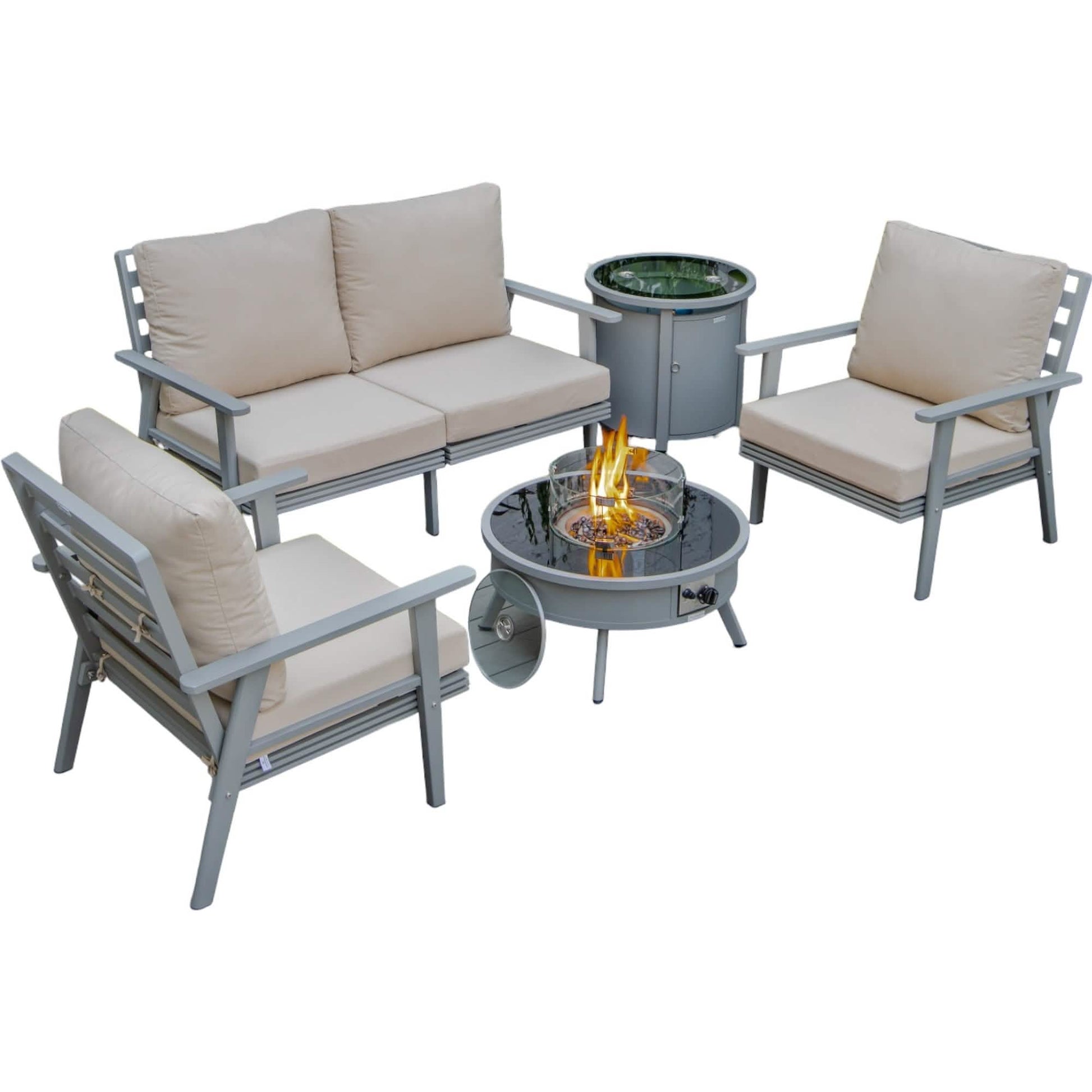 Walbrooke Aluminum Patio Conversation With Fire Pit Table & Tank Holder