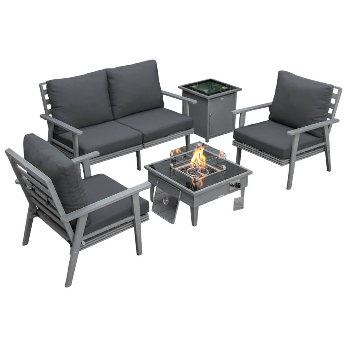 Walbrooke Aluminum Patio Conversation With Fire Pit Table & Tank Holder