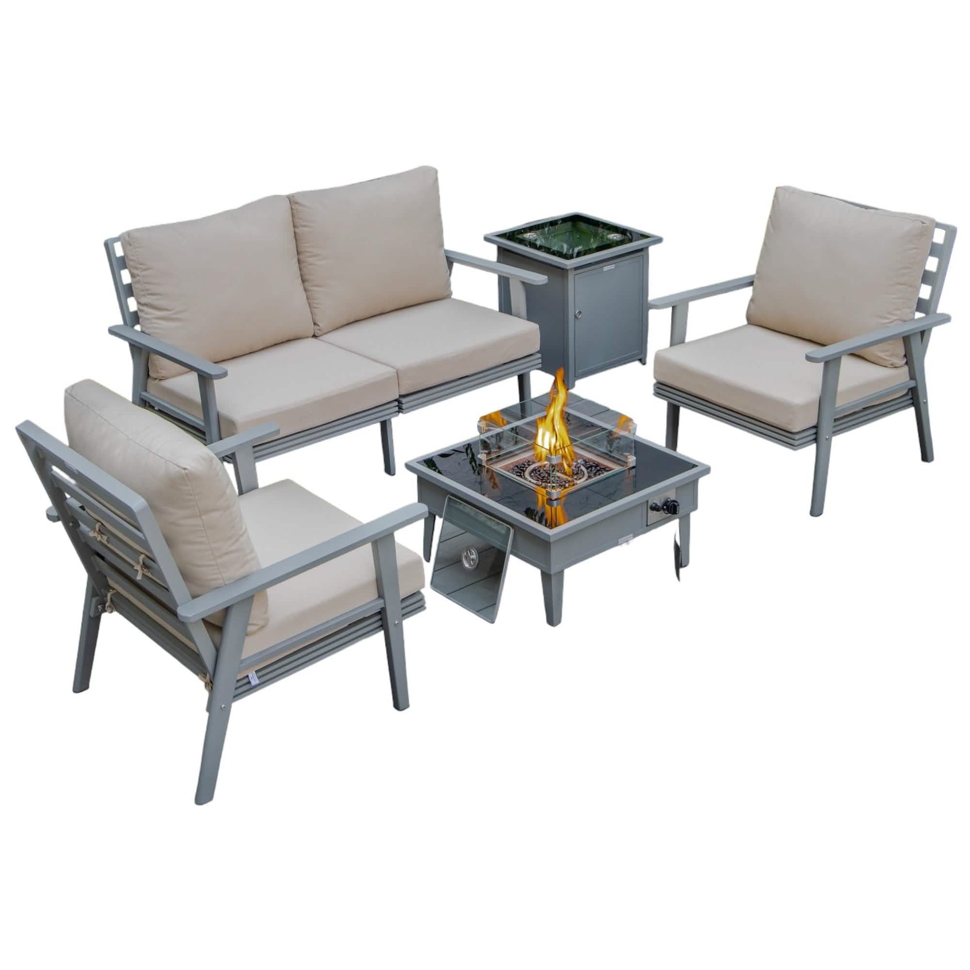 Walbrooke Aluminum Patio Conversation With Fire Pit Table & Tank Holder