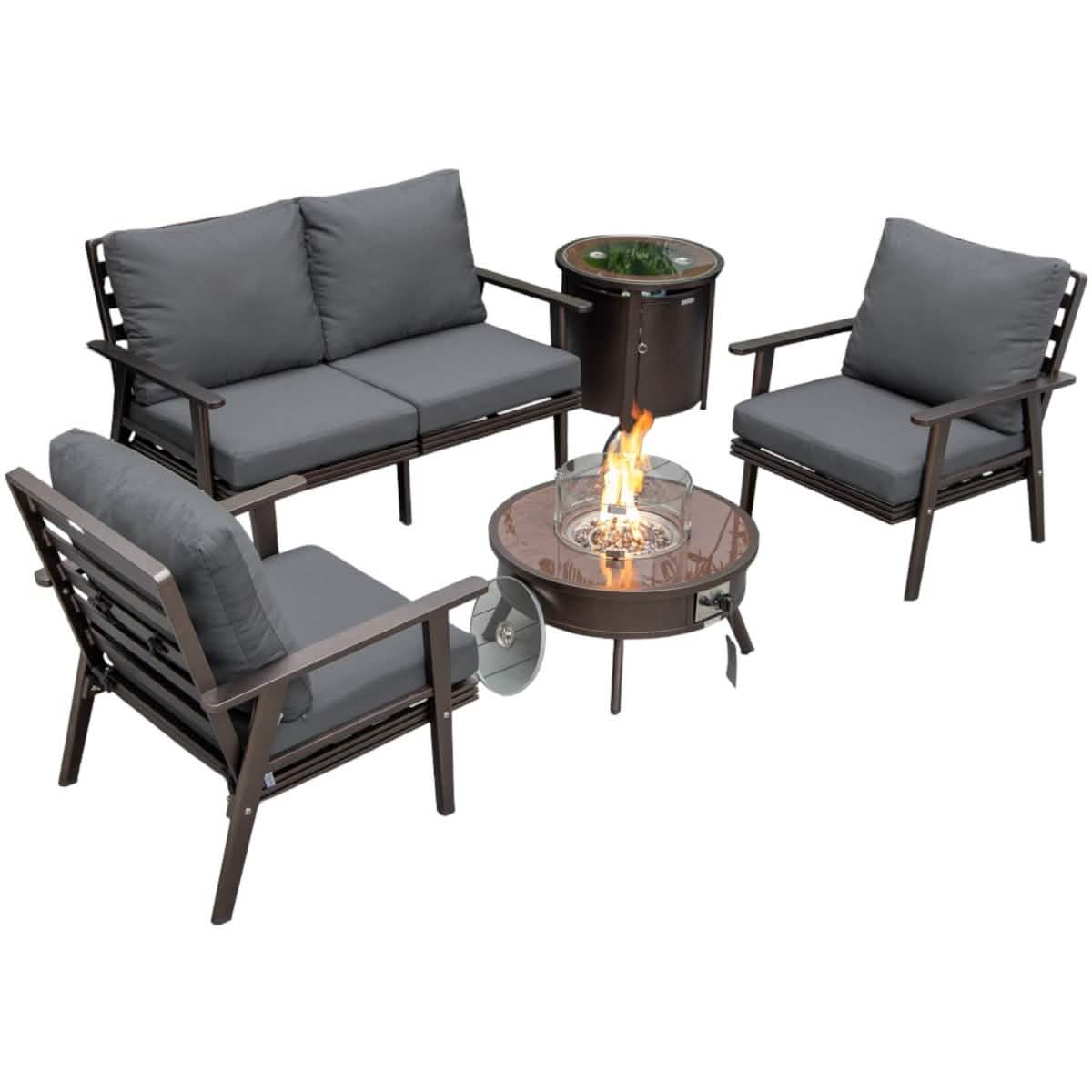 Walbrooke Aluminum Patio Conversation With Fire Pit Table & Tank Holder