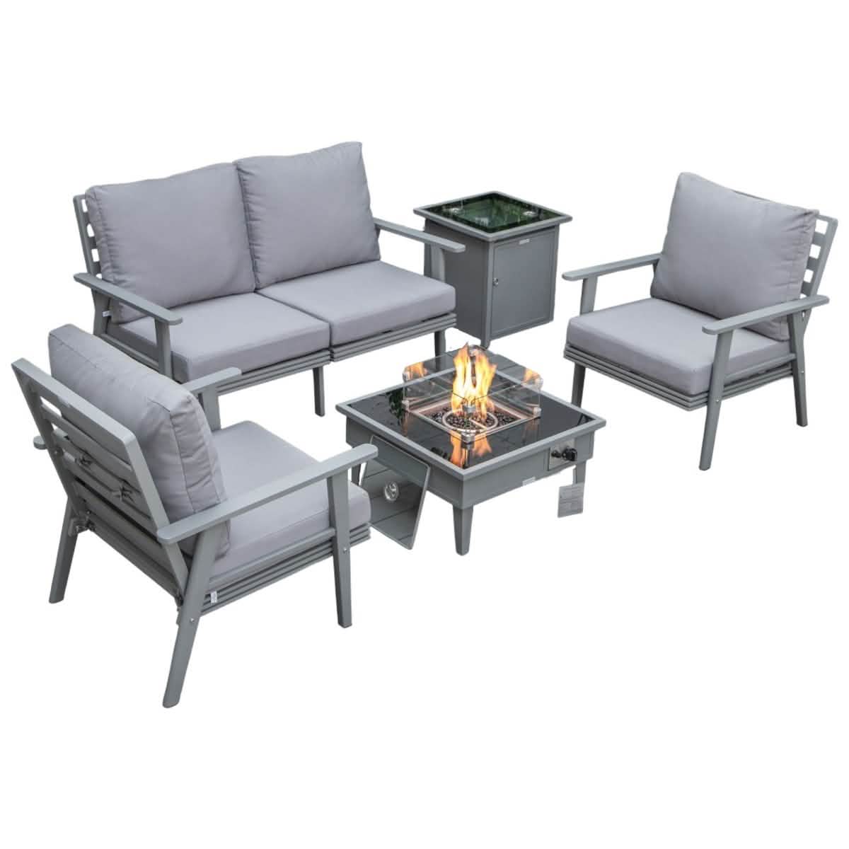 Walbrooke Aluminum Patio Conversation With Fire Pit Table & Tank Holder