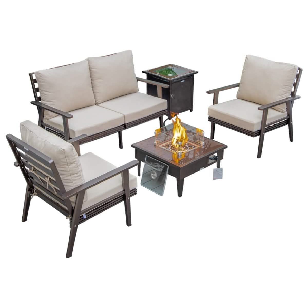 Walbrooke Aluminum Patio Conversation With Fire Pit Table & Tank Holder