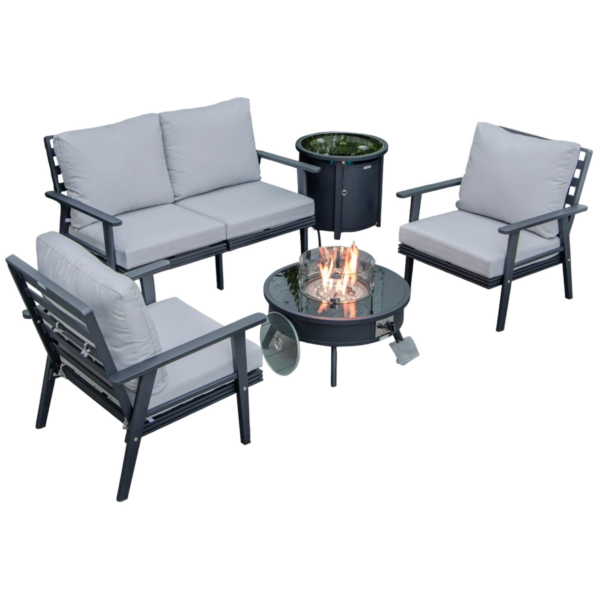 Walbrooke Aluminum Patio Conversation With Fire Pit Table & Tank Holder