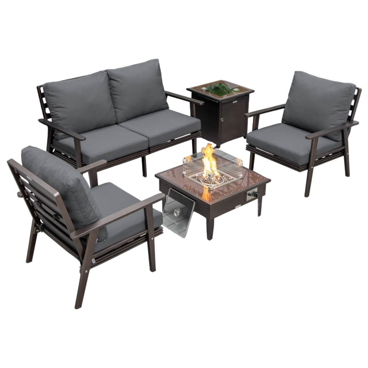 Walbrooke Aluminum Patio Conversation With Fire Pit Table & Tank Holder