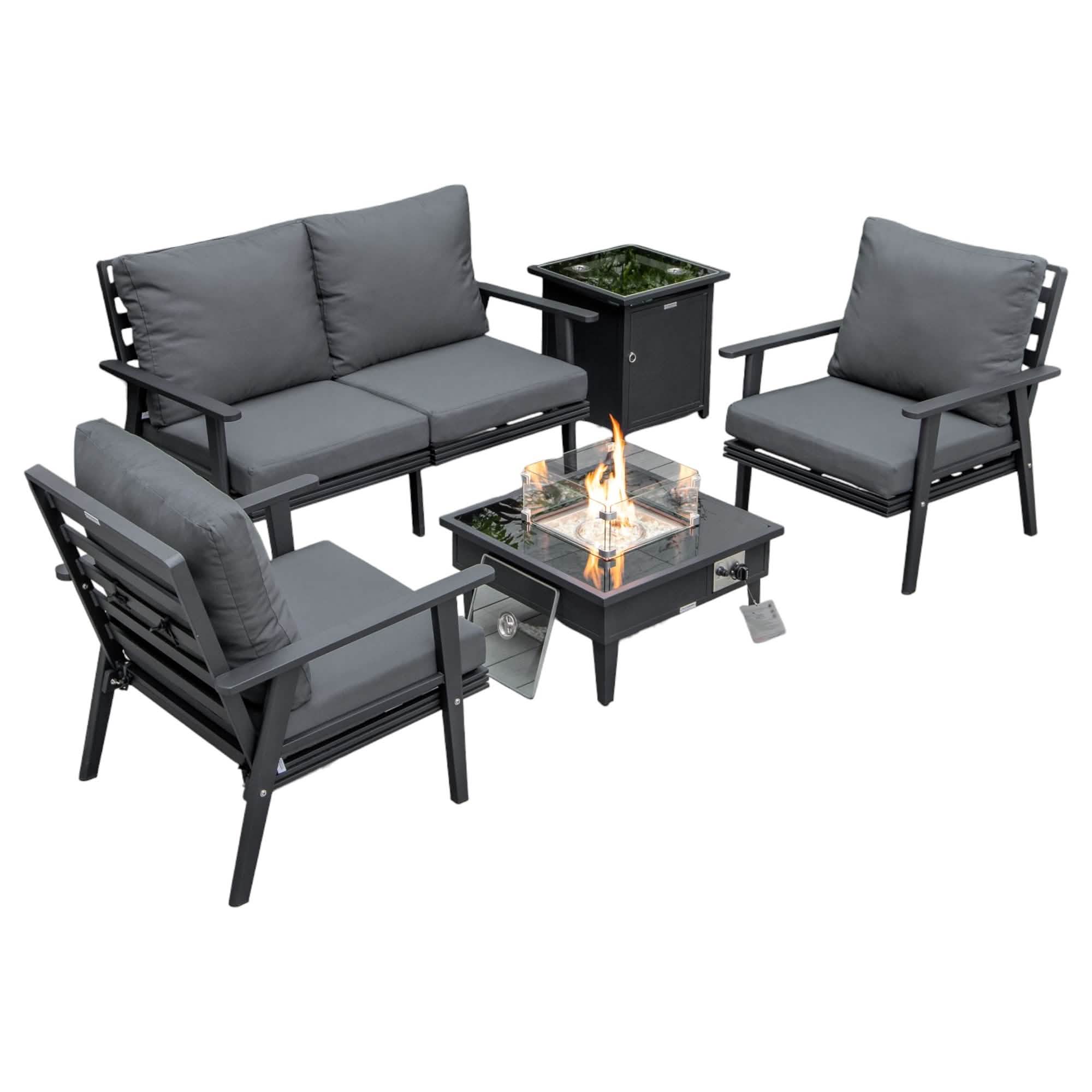 Walbrooke Aluminum Patio Conversation With Fire Pit Table & Tank Holder