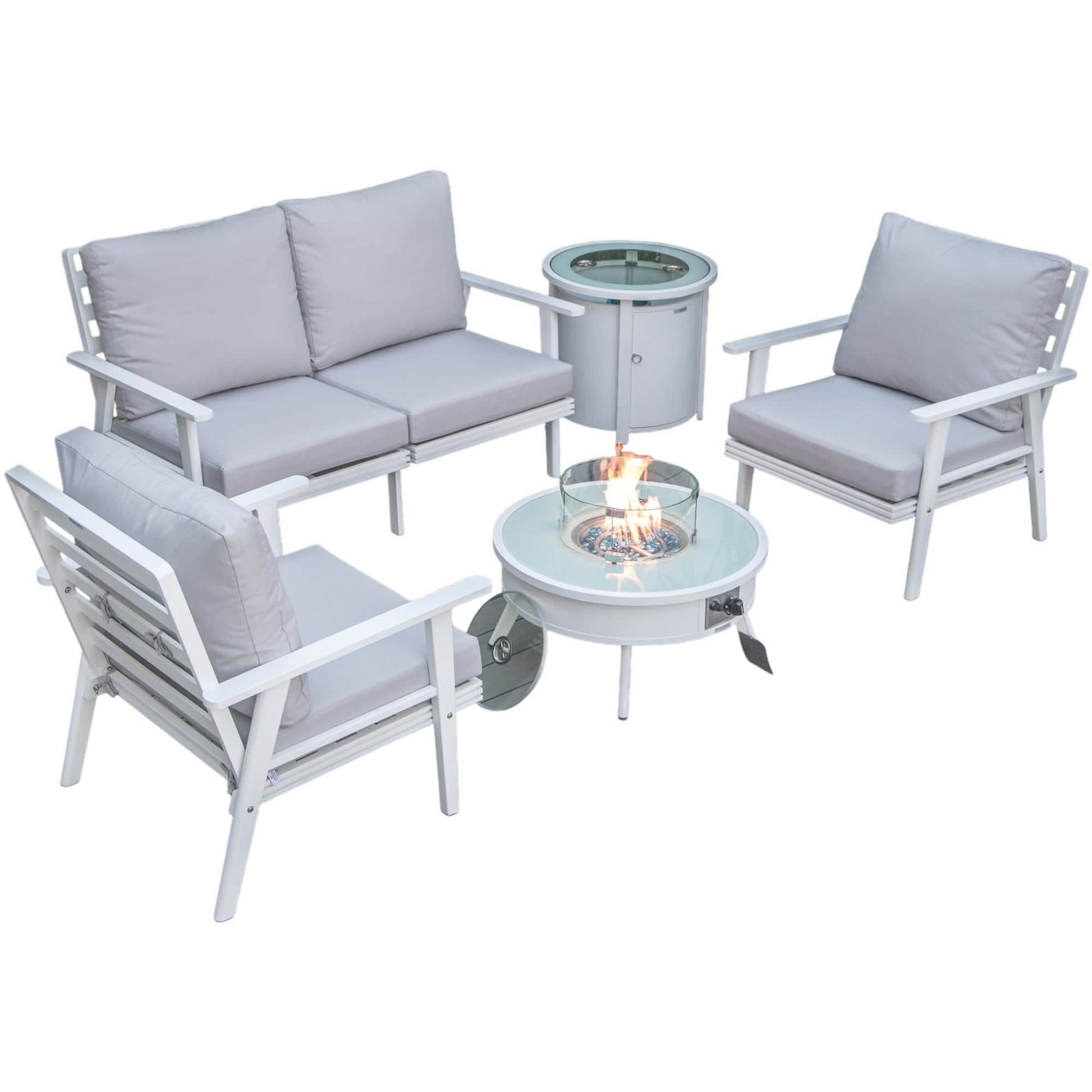 Walbrooke Aluminum Patio Conversation With Fire Pit Table & Tank Holder