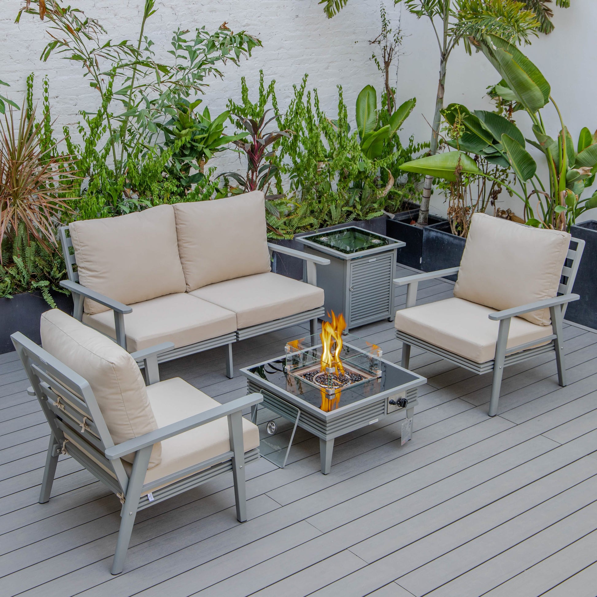 Walbrooke Aluminum Patio Conversation With Fire Pit Table & Tank Holder