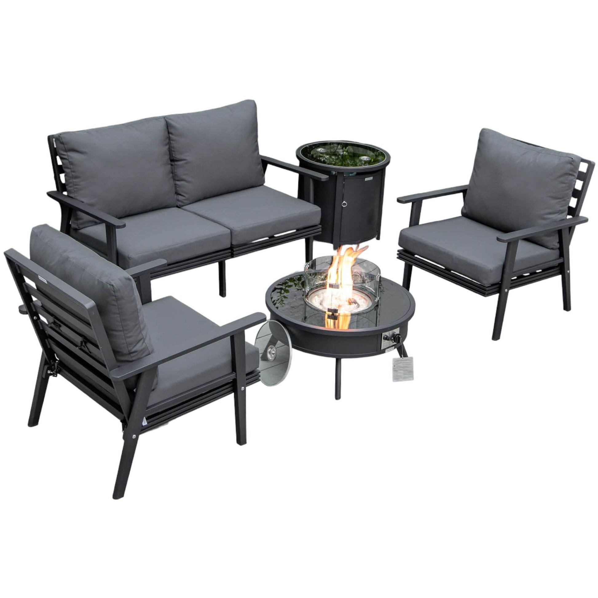 Walbrooke Aluminum Patio Conversation With Fire Pit Table & Tank Holder