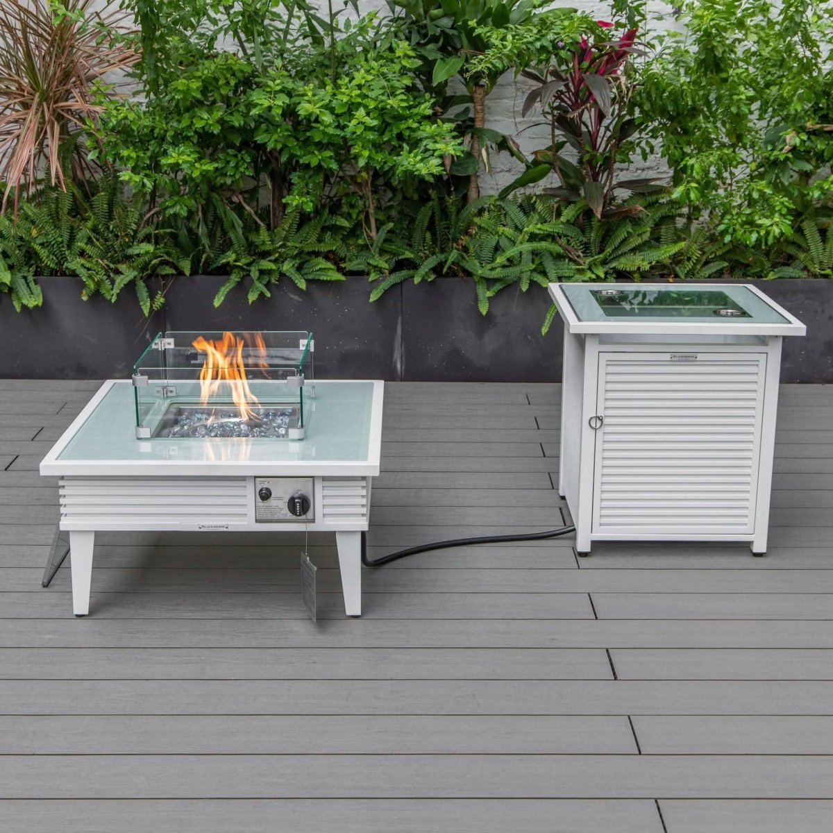 Walbrooke Aluminum Patio Conversation With Slats Design Fire Pit Table & Tank Holder