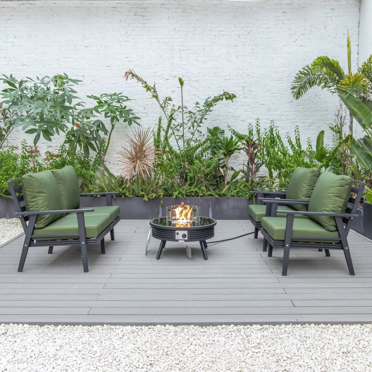 Walbrooke Aluminum Patio Conversation With Slats Design Fire Pit Table & Tank Holder