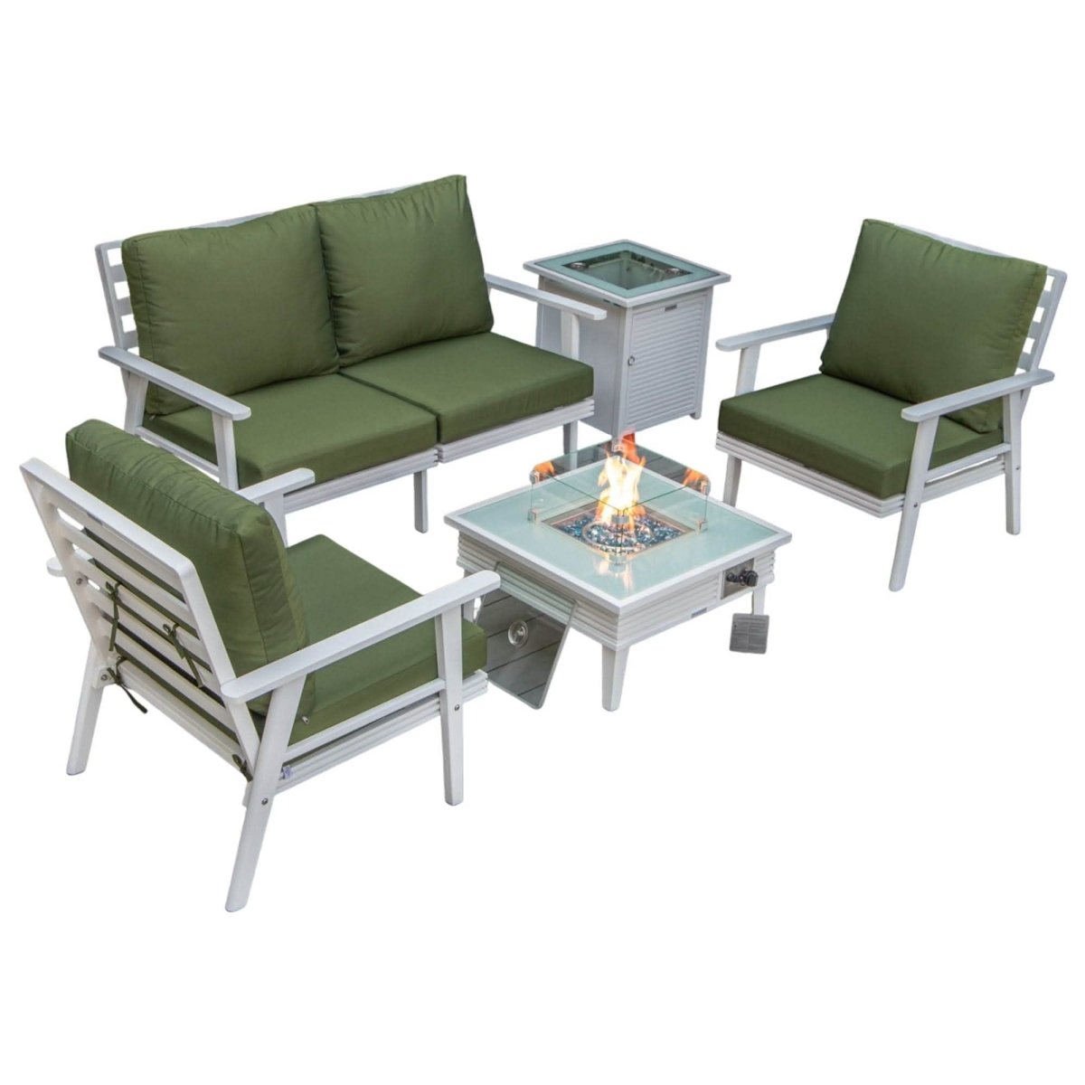 Walbrooke Aluminum Patio Conversation With Slats Design Fire Pit Table & Tank Holder