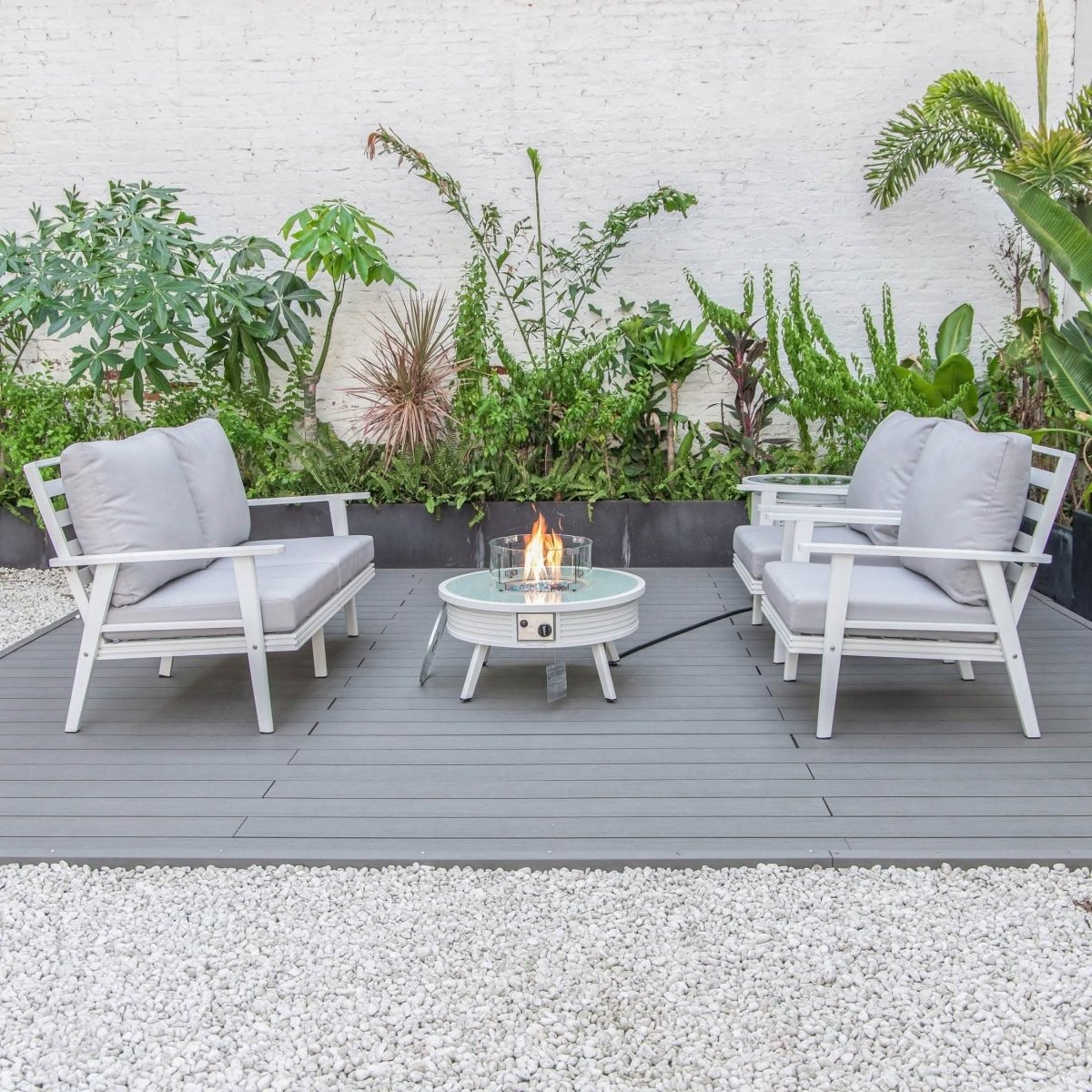 Walbrooke Aluminum Patio Conversation With Slats Design Fire Pit Table & Tank Holder