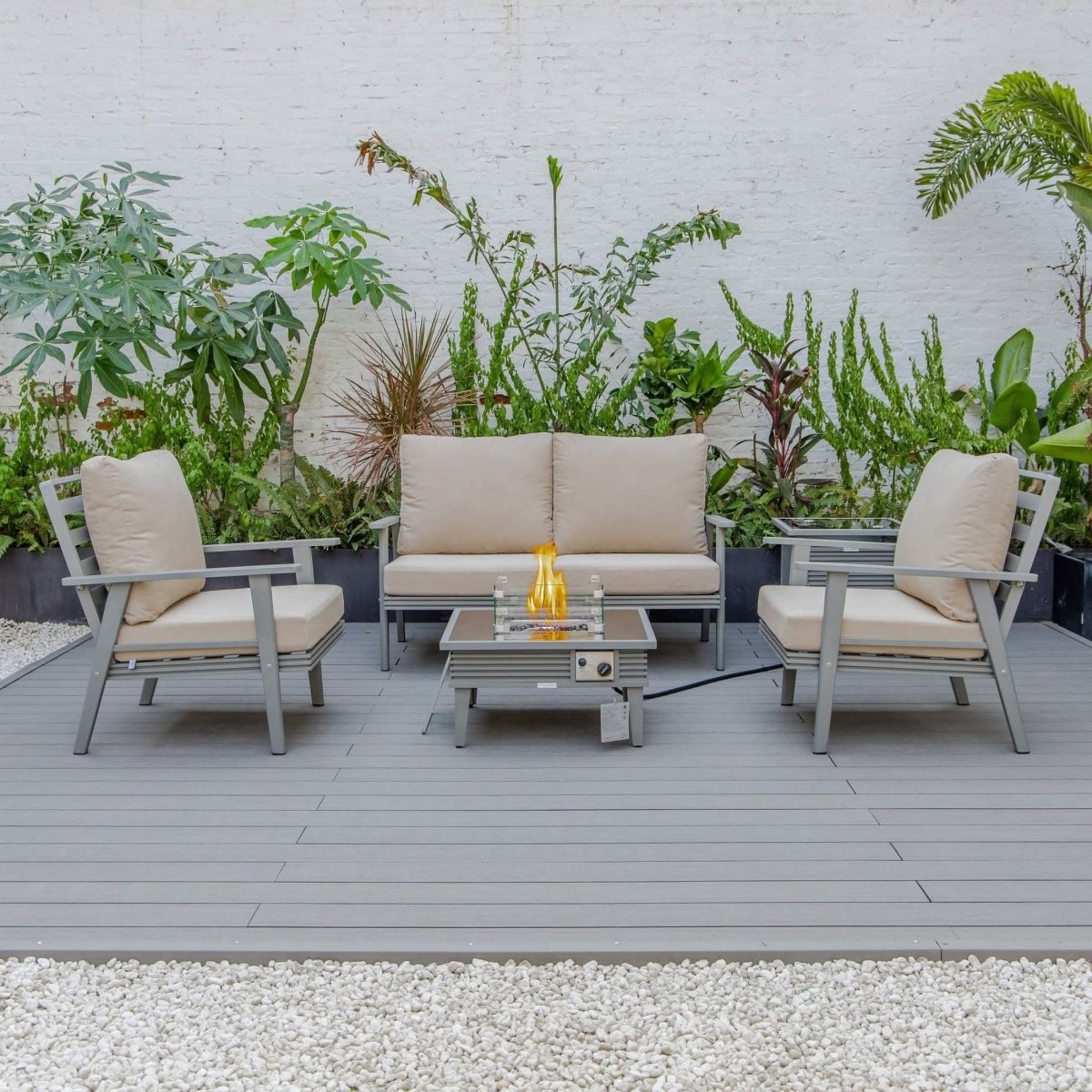 Walbrooke Aluminum Patio Conversation With Slats Design Fire Pit Table & Tank Holder