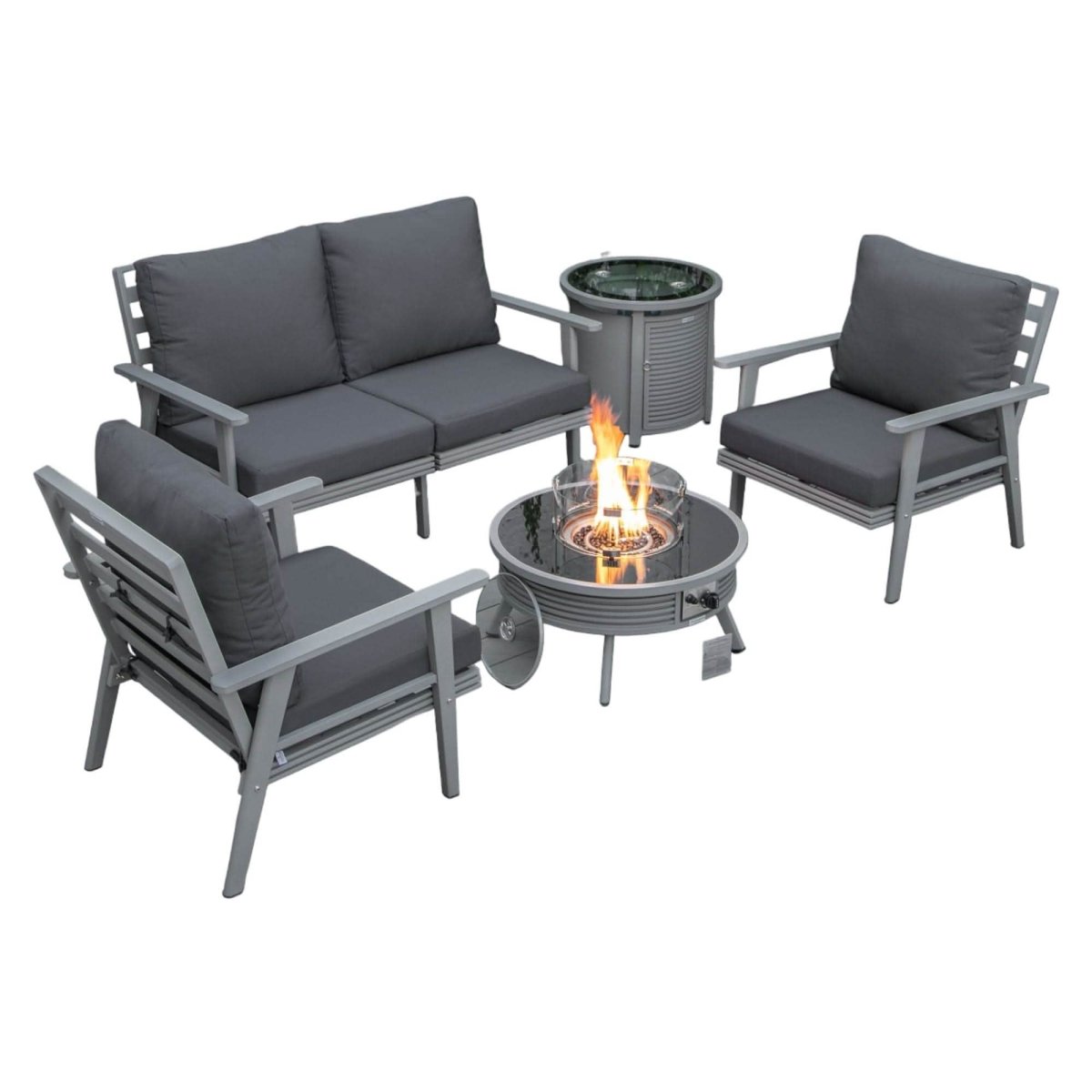Walbrooke Aluminum Patio Conversation With Slats Design Fire Pit Table & Tank Holder