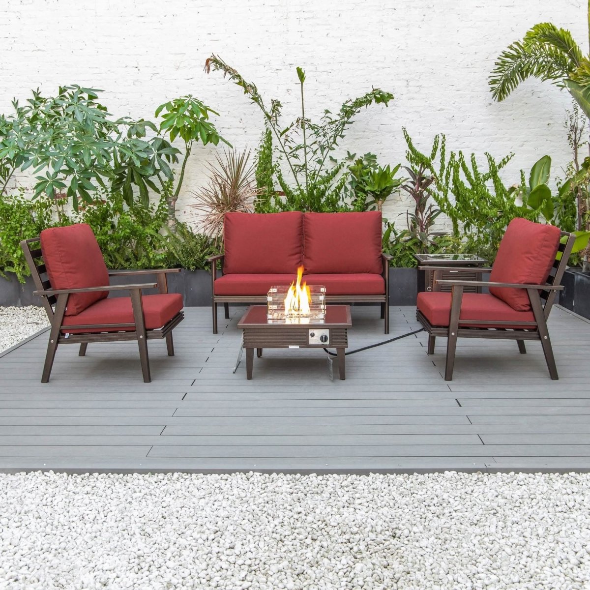 Walbrooke Aluminum Patio Conversation With Slats Design Fire Pit Table & Tank Holder