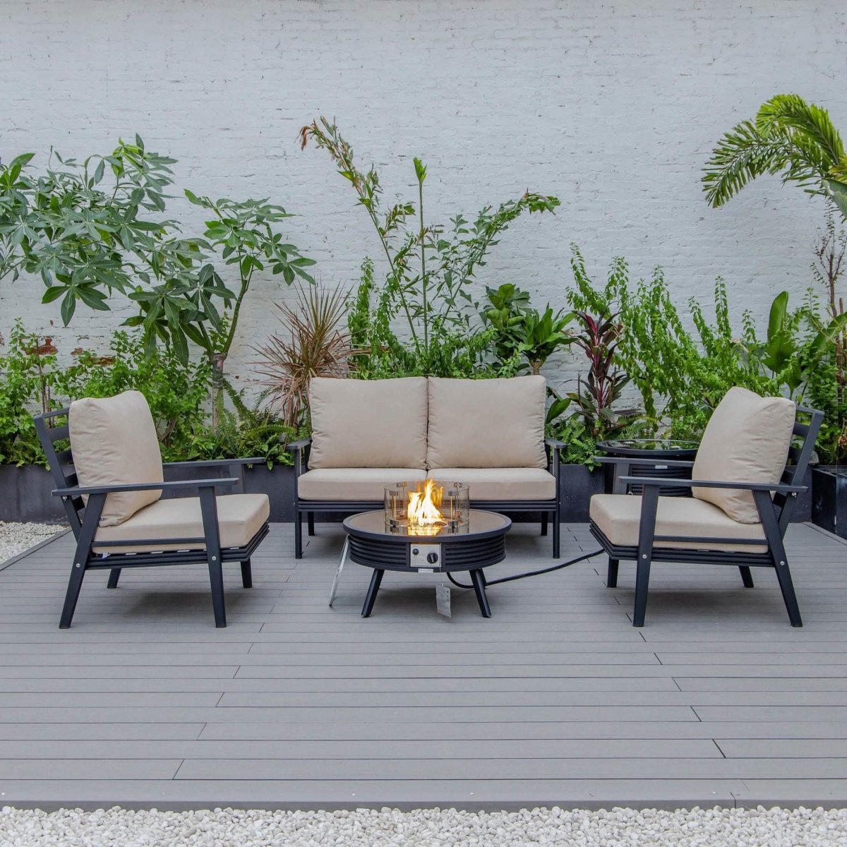 Walbrooke Aluminum Patio Conversation With Slats Design Fire Pit Table & Tank Holder