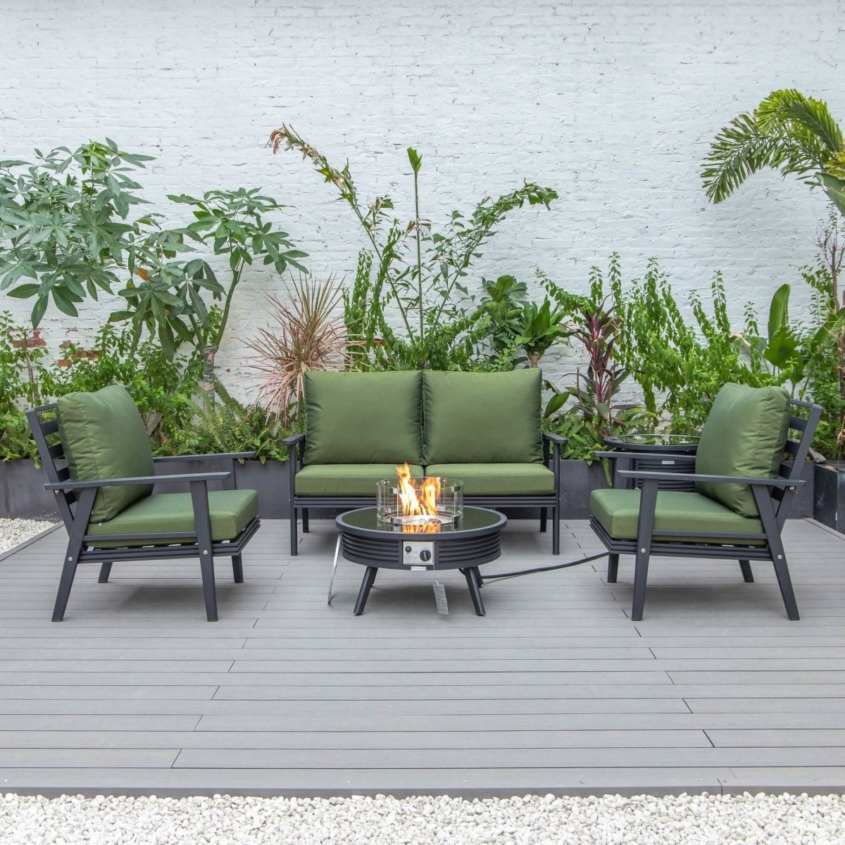 Walbrooke Aluminum Patio Conversation With Slats Design Fire Pit Table & Tank Holder