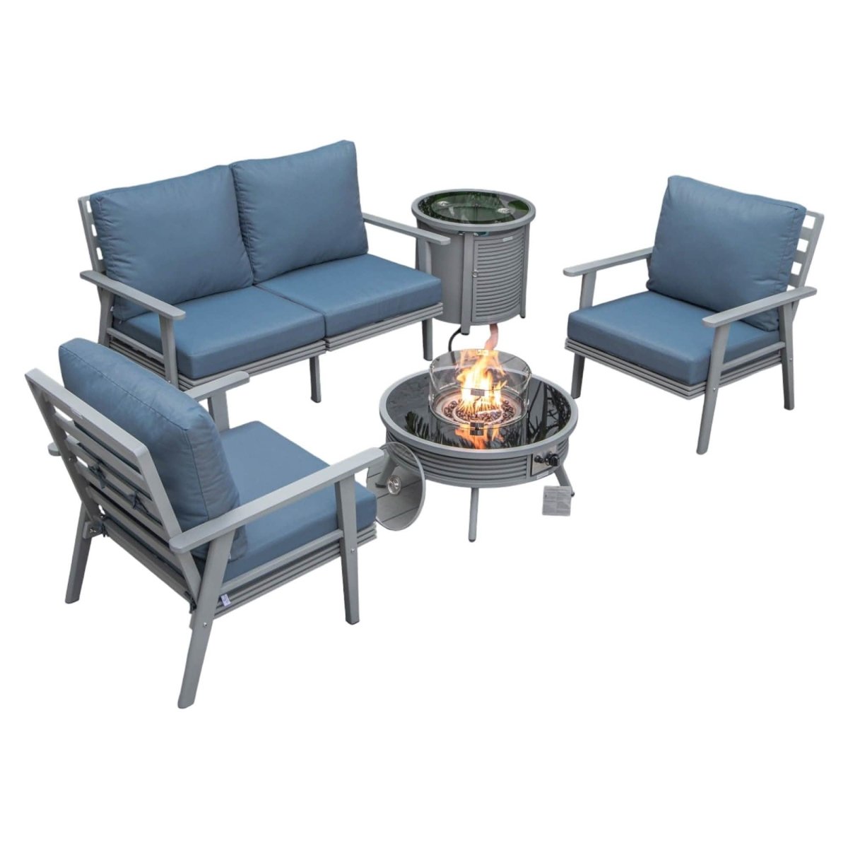 Walbrooke Aluminum Patio Conversation With Slats Design Fire Pit Table & Tank Holder