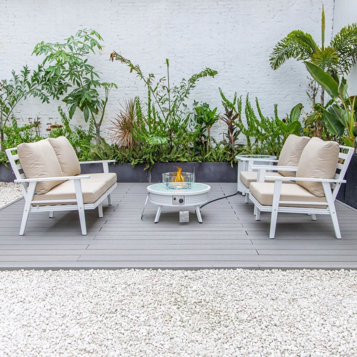 Walbrooke Aluminum Patio Conversation With Slats Design Fire Pit Table & Tank Holder