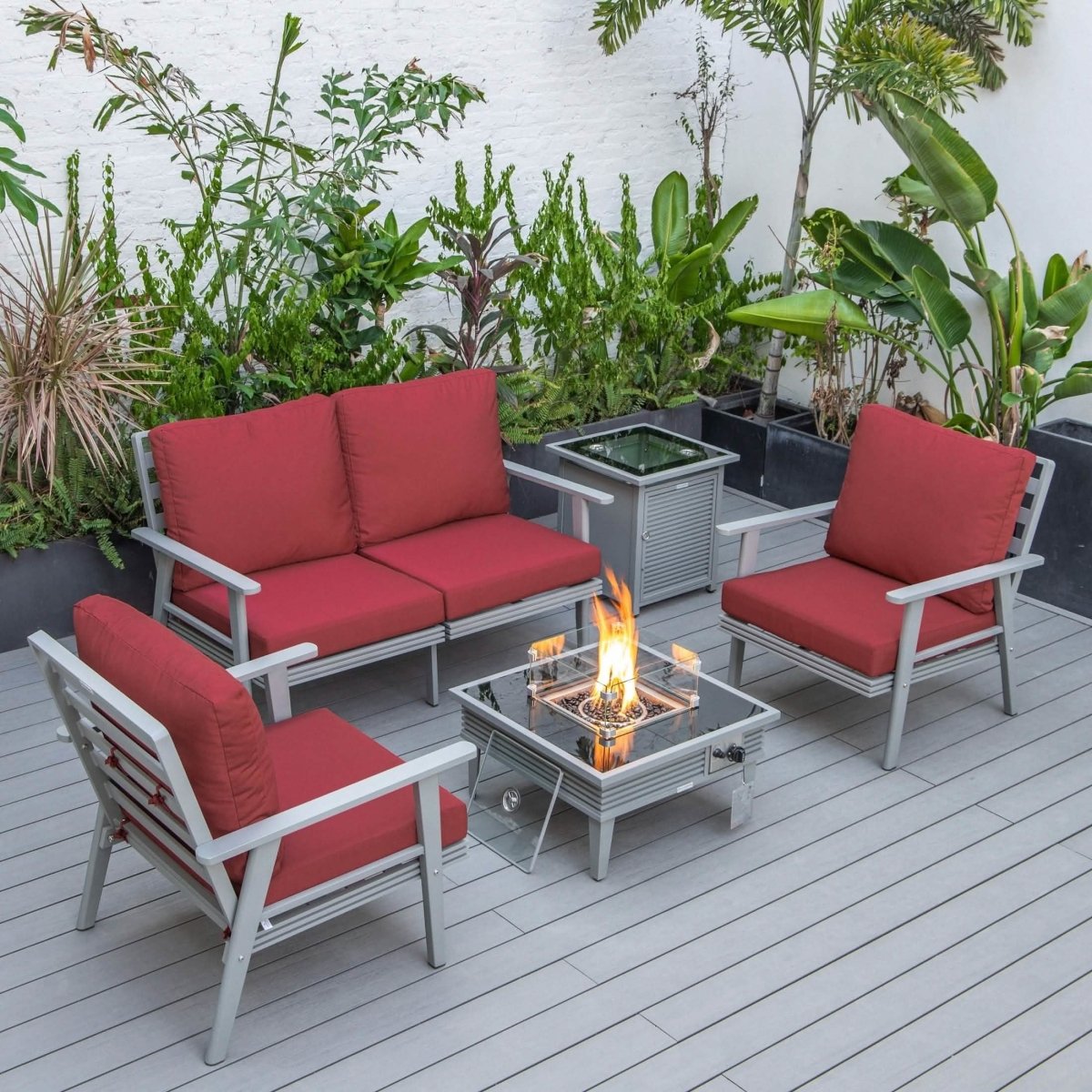 Walbrooke Aluminum Patio Conversation With Slats Design Fire Pit Table & Tank Holder